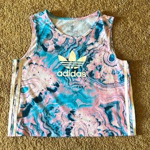 Adidas Youth Girl Pastel Paint Marble Three Stripe Crop Tank Top Size XL